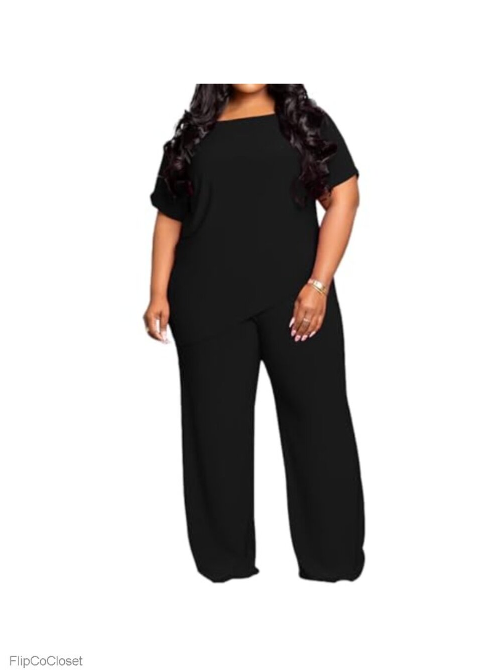 Plus Size Two Piece Sweatsuit Set Short Sleeve Wide Leg Pants Loungewear